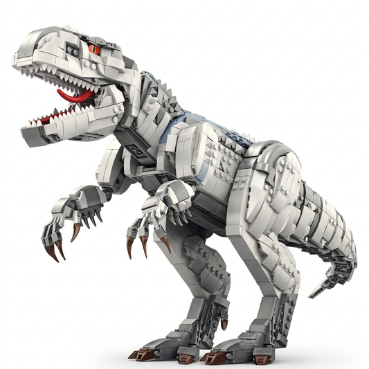 Set de construction géant T-Rex en briques gris clair, modèle assemblé
