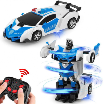 Voiture RC transformable en robot, coloris police blanc et bleu