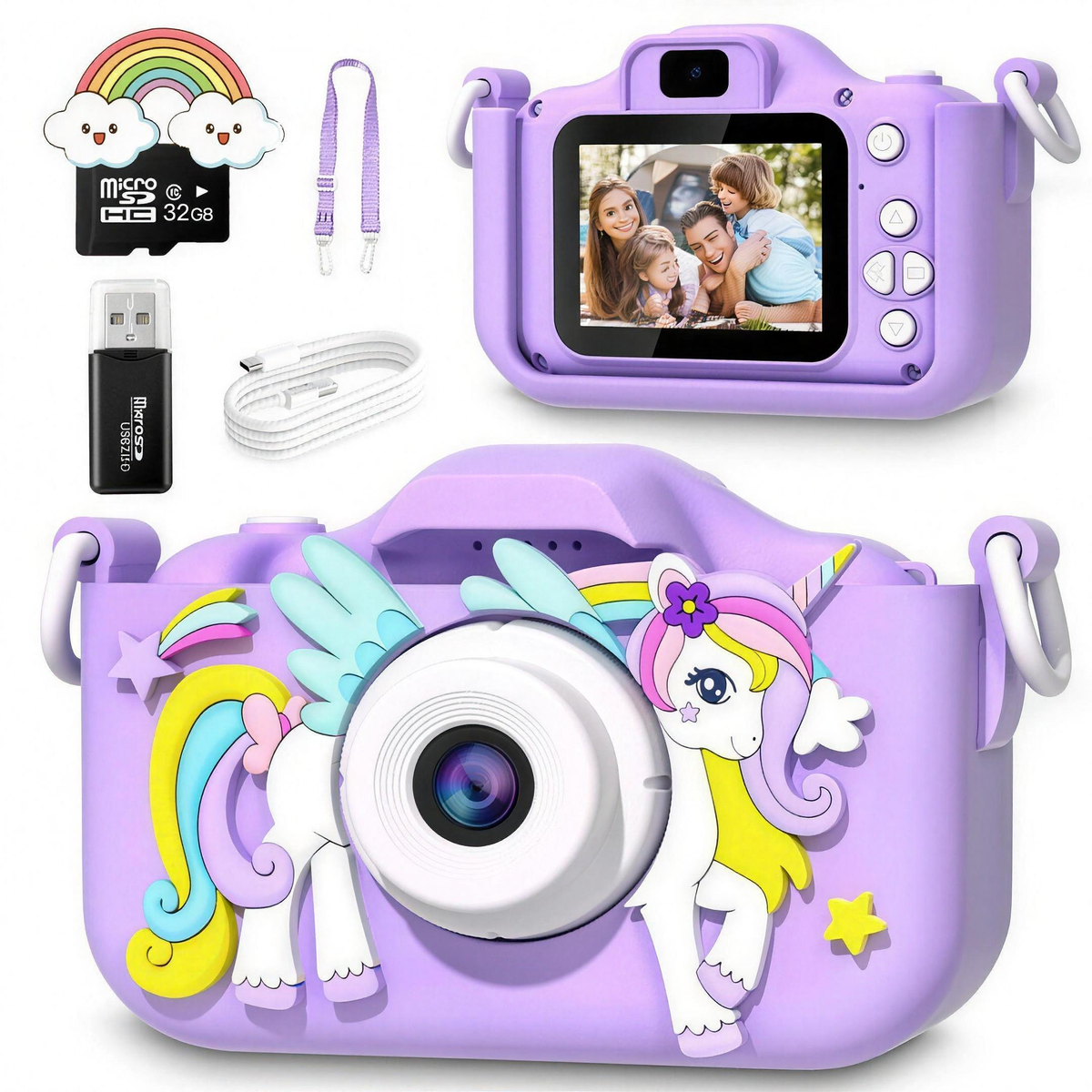 Appareil photo numérique enfant violet à motif licorne