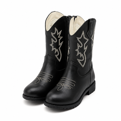 Bottes de cowboy western noires avec broderie, pour enfant