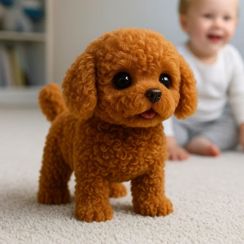 Chiot robot IA en peluche, coloris marron