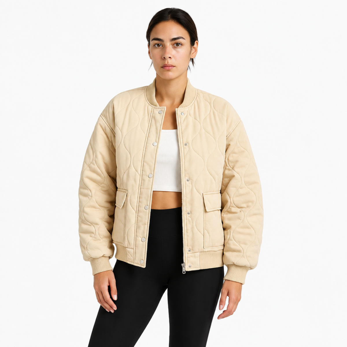 Veste matelassée oversize femme coloris abricot, vue d'ensemble