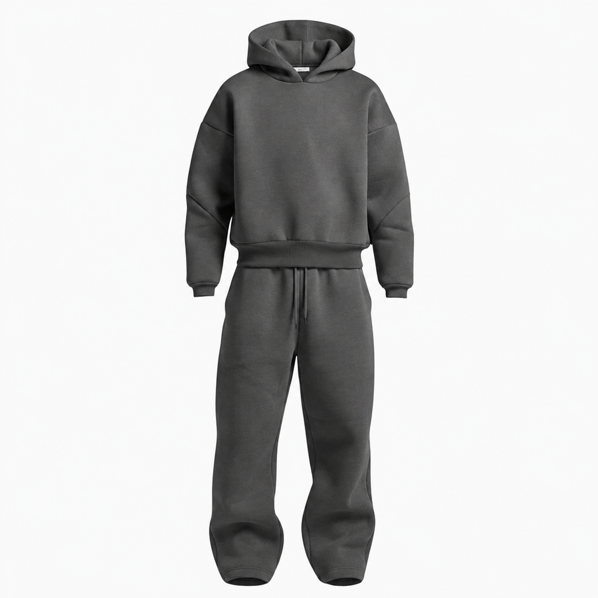 Survêtement homme oversize gris anthracite, sweat à capuche et jogging assorti, vue de face
