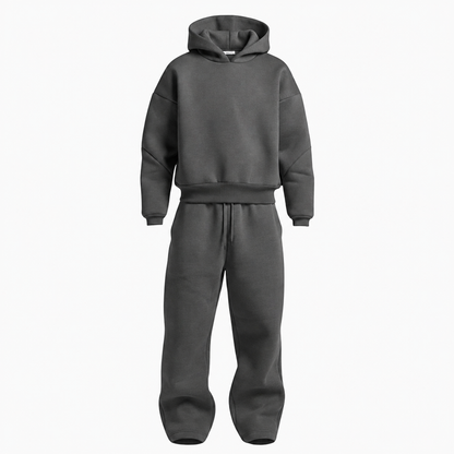 Survêtement homme oversize gris anthracite, sweat à capuche et jogging assorti, vue de face