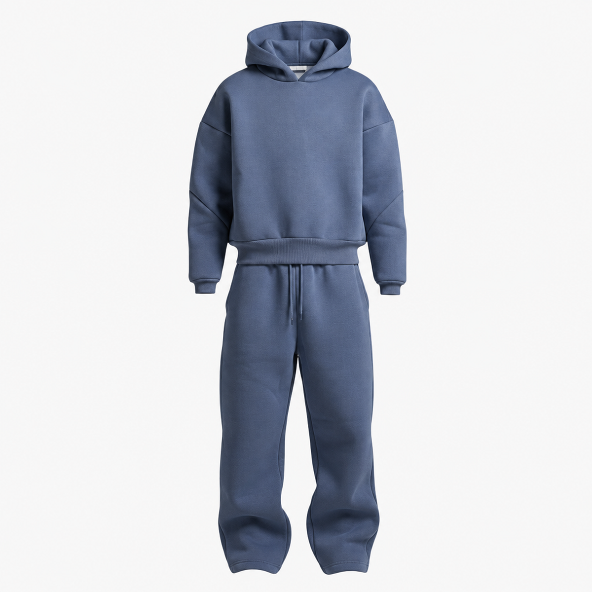 Survêtement homme oversize bleu, sweat à capuche ample et jogging en molleton, vue de face