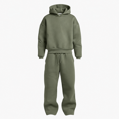 Ensemble jogging oversize homme vert kaki, sweat à capuche et pantalon coordonné