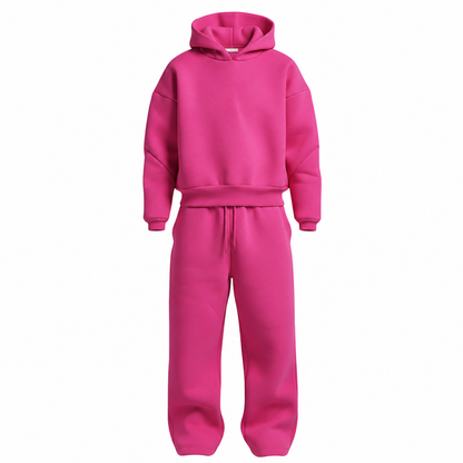 Survêtement homme oversize rose fuchsia, sweat à capuche et jogging en molleton, vue de face