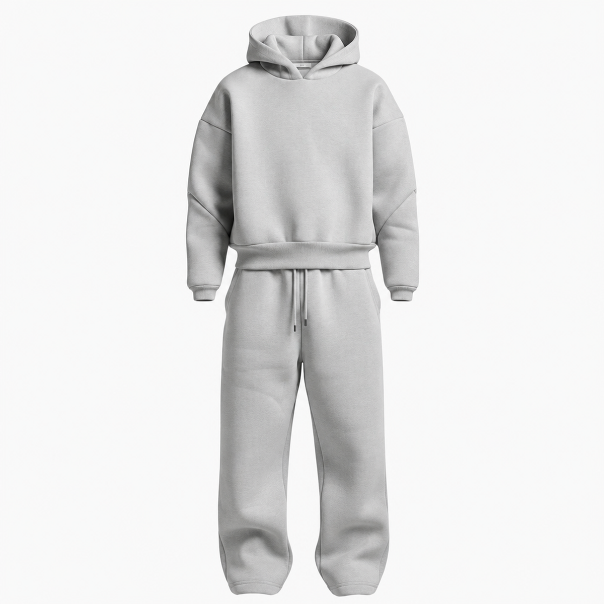 Survêtement homme oversize gris clair, sweat à capuche et jogging assorti, vue de face