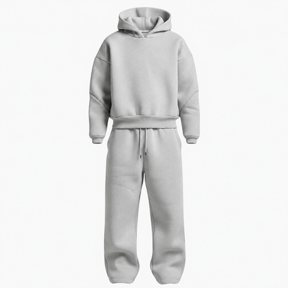 Ensemble jogging oversize homme gris clair, sweat à capuche et pantalon assorti