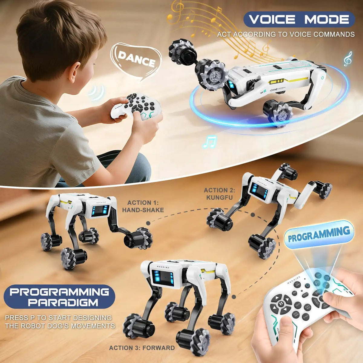 Contrôle vocal et mode programmation du robot chien interactif