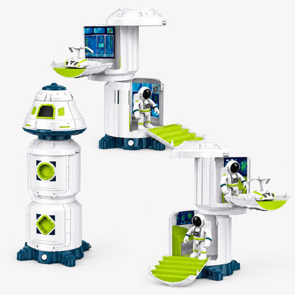 Modules de station spatiale jouet à assembler, sur fond blanc