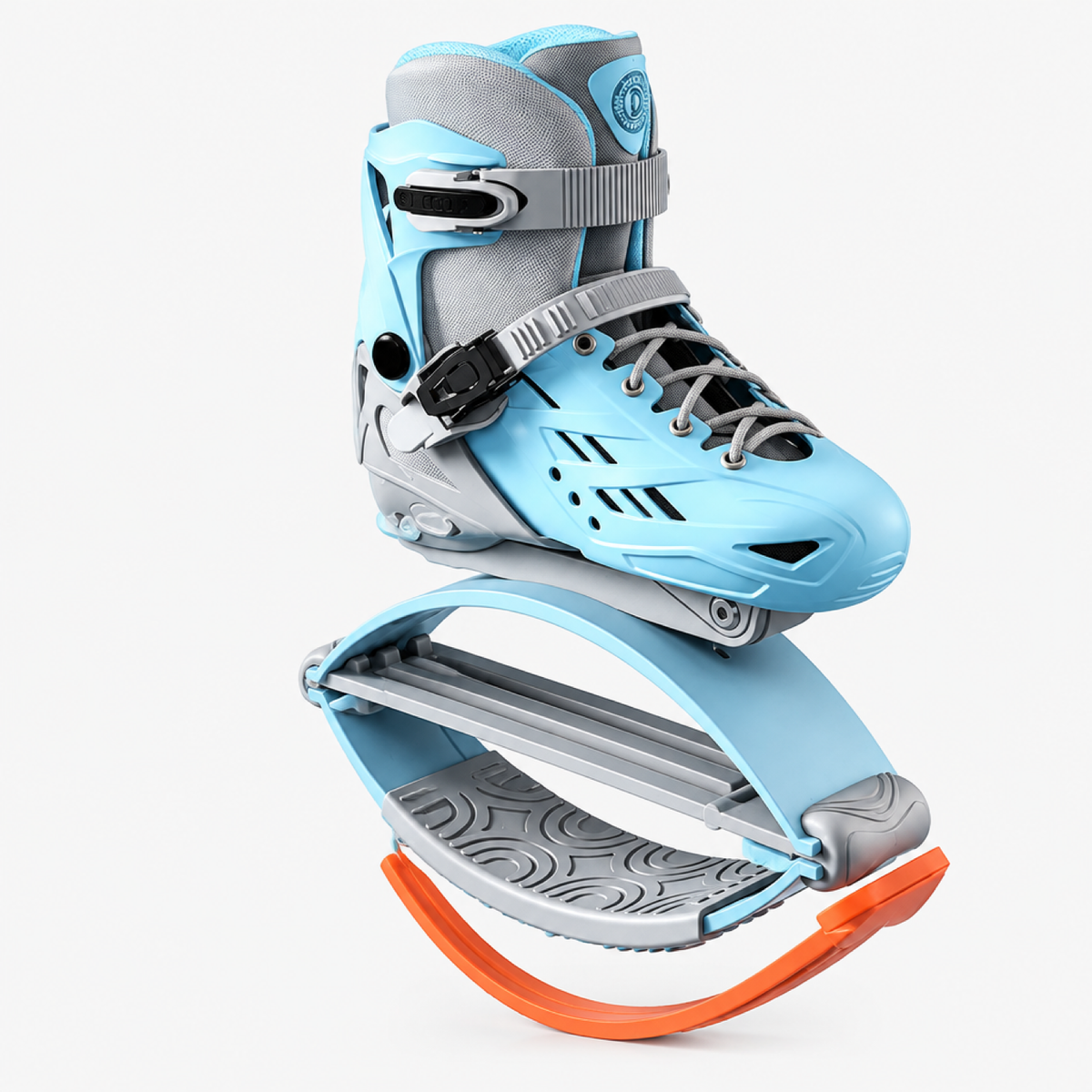 Enfant utilisant les chaussures à ressort en mode bond, vue d'action