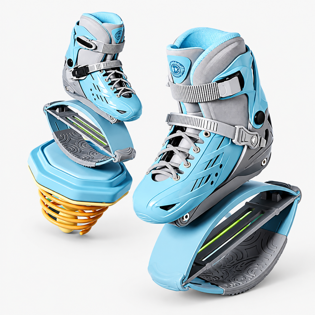 Chaussures kangourou bounce bleues, vue de face