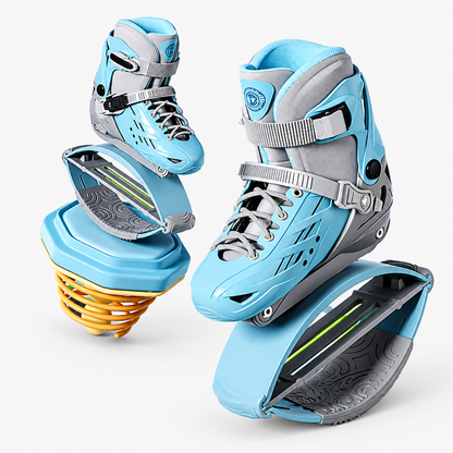 Chaussures kangourou bounce bleues, vue de face
