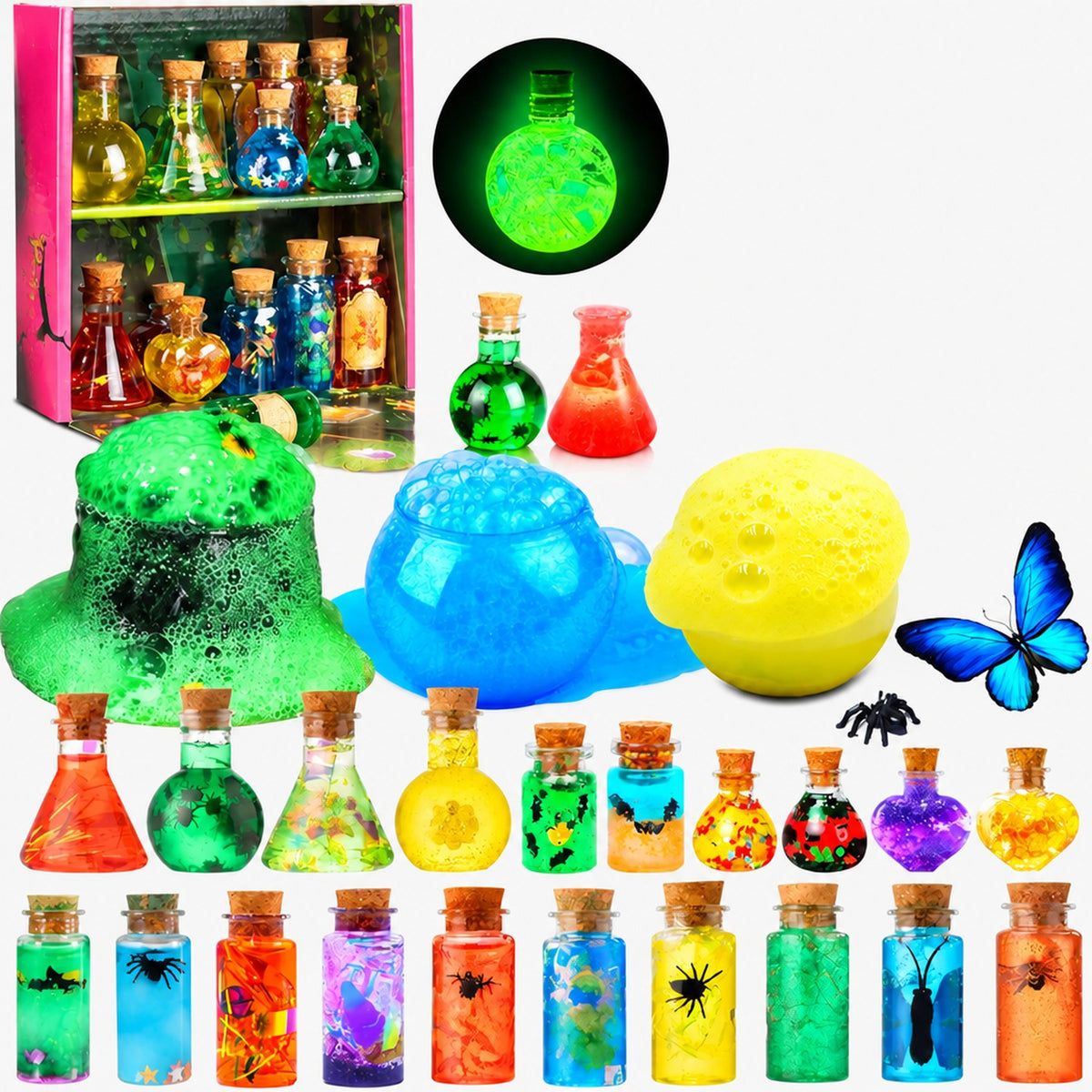 Kit potions magiques enfant Science Lumineuse orange, 20 flacons à couleurs changeantes