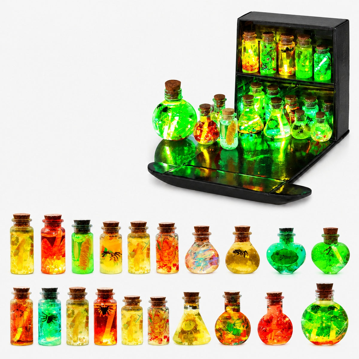 Kit potions magiques enfant Sorcière Lumineuse Halloween multicolore, 20 flacons