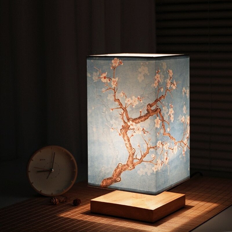 Lampe de chevet japonaise motif Bleu