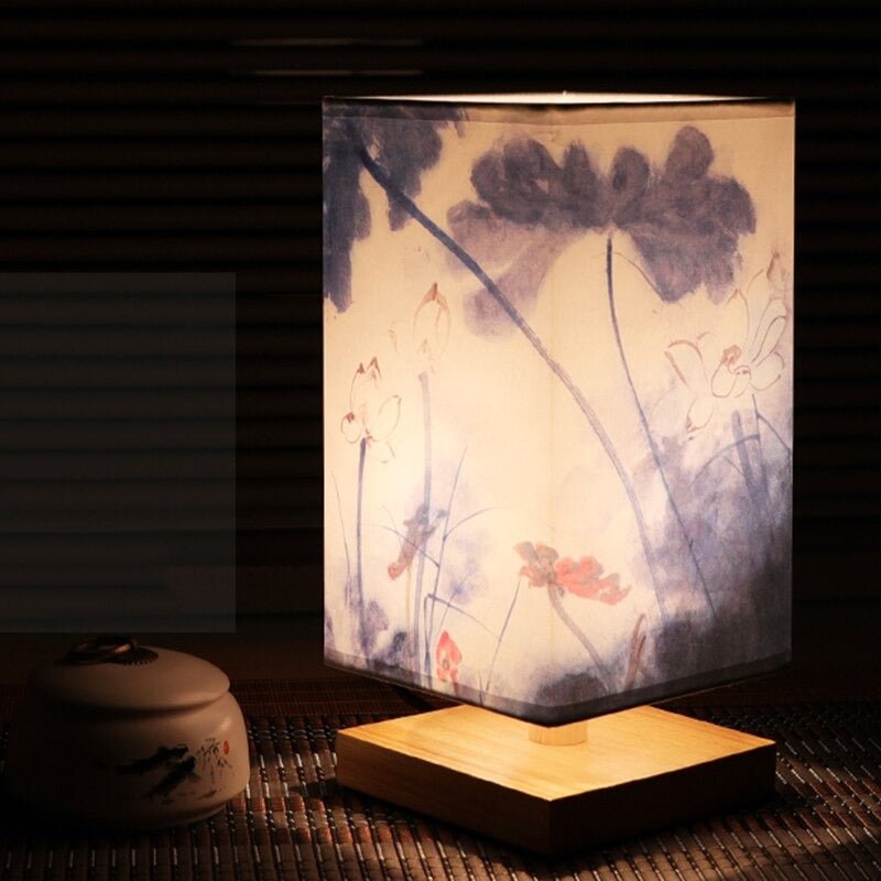 Lampe de chevet japonaise motif Fleur Bleu