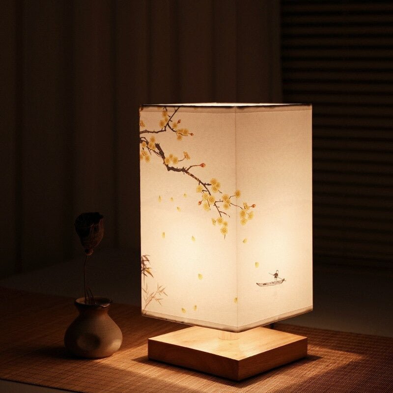 Lampe de chevet japonaise motif Fleur Jaune