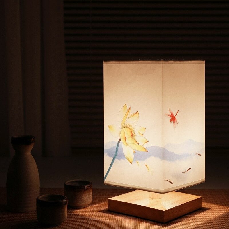 Lampe de chevet japonaise motif Lotus