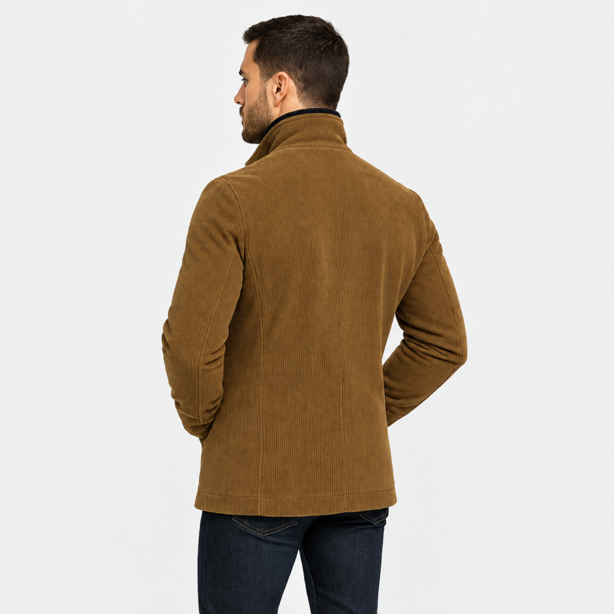 Manteau homme élégant col montant - vue de face, boutonné