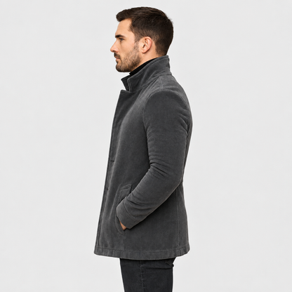 Manteau homme élégant col montant - détail des boutons