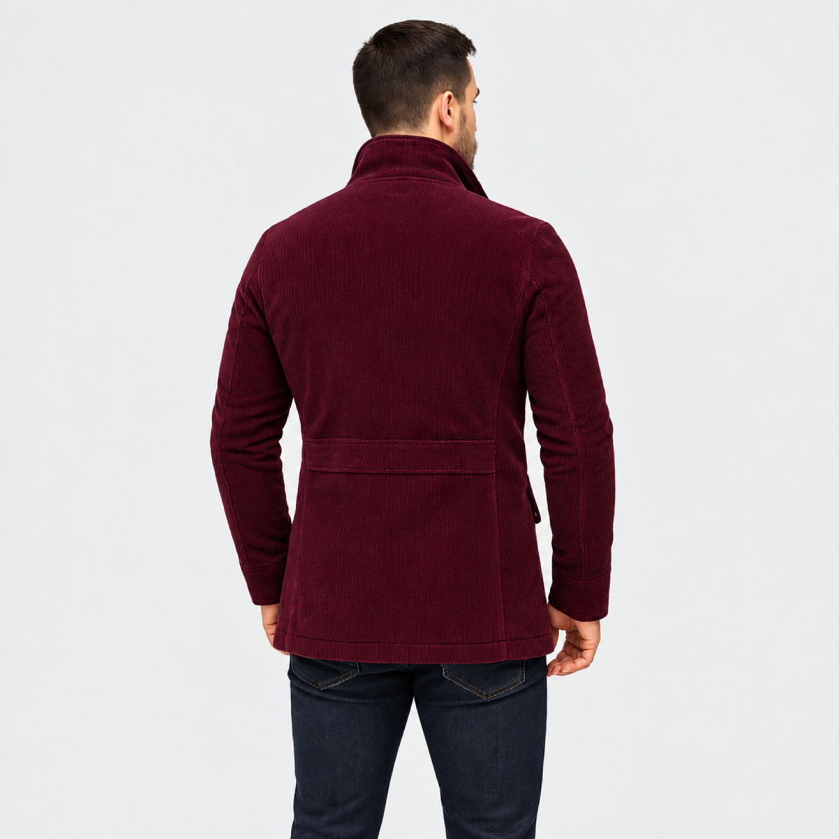 Manteau homme élégant col montant - détail des poches