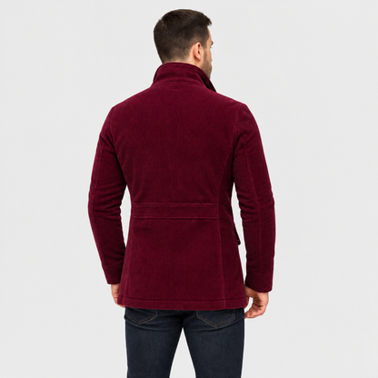 Manteau homme élégant col montant - vue portée, coupe droite