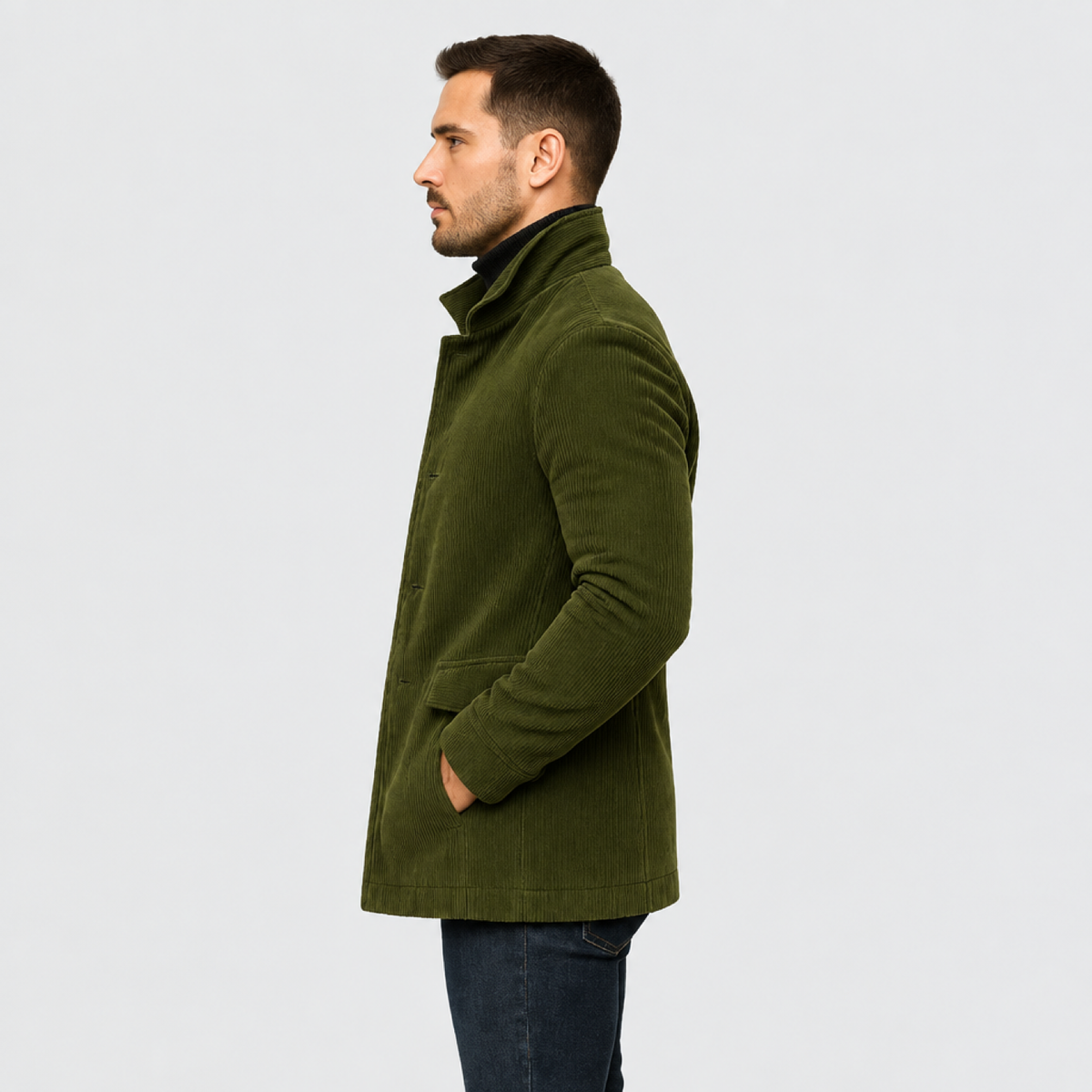 Manteau homme élégant col montant - détail de la doublure intérieure