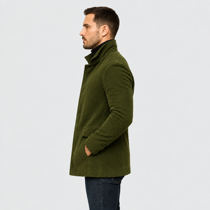Manteau homme élégant col montant - détail de la doublure intérieure