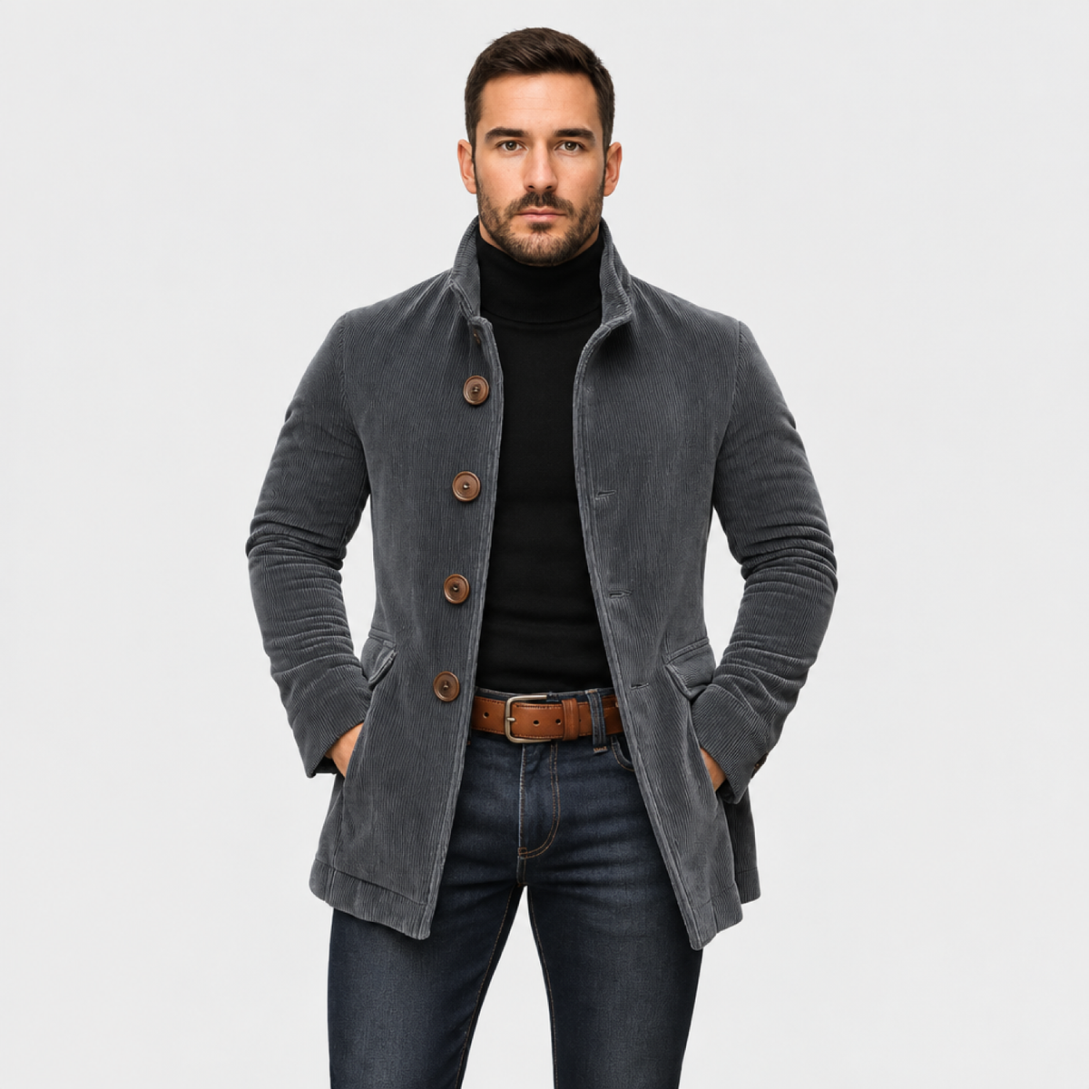 Manteau homme élégant col montant - coloris gris, vue avant