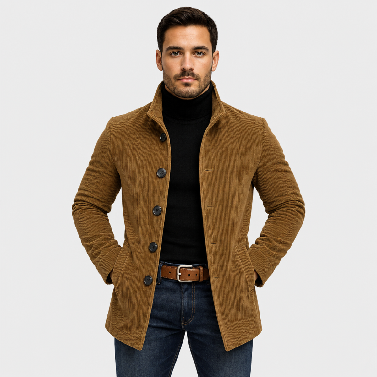 Manteau homme élégant col montant - coloris marron, vue avant
