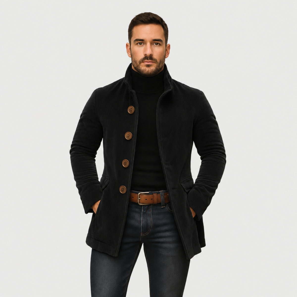 Manteau homme élégant col montant - coloris noir, vue avant