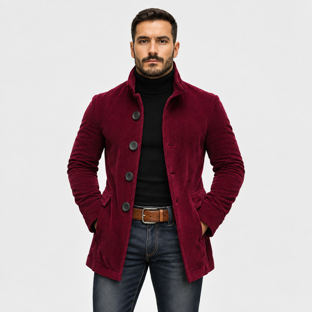 Manteau homme élégant col montant - coloris rouge, vue avant