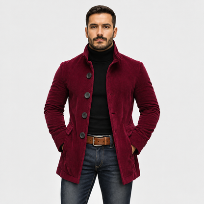 Manteau homme élégant col montant - coloris rouge, vue avant