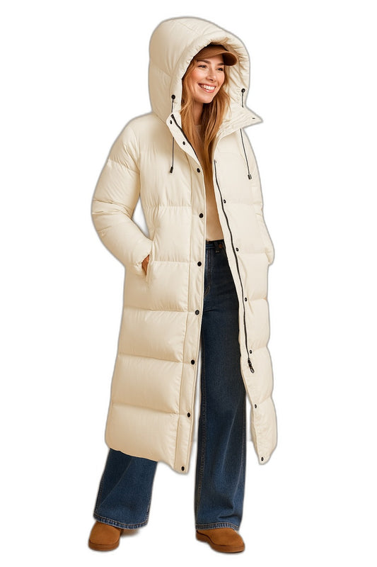 Manteau d'hiver long avec capuchon, vue de face