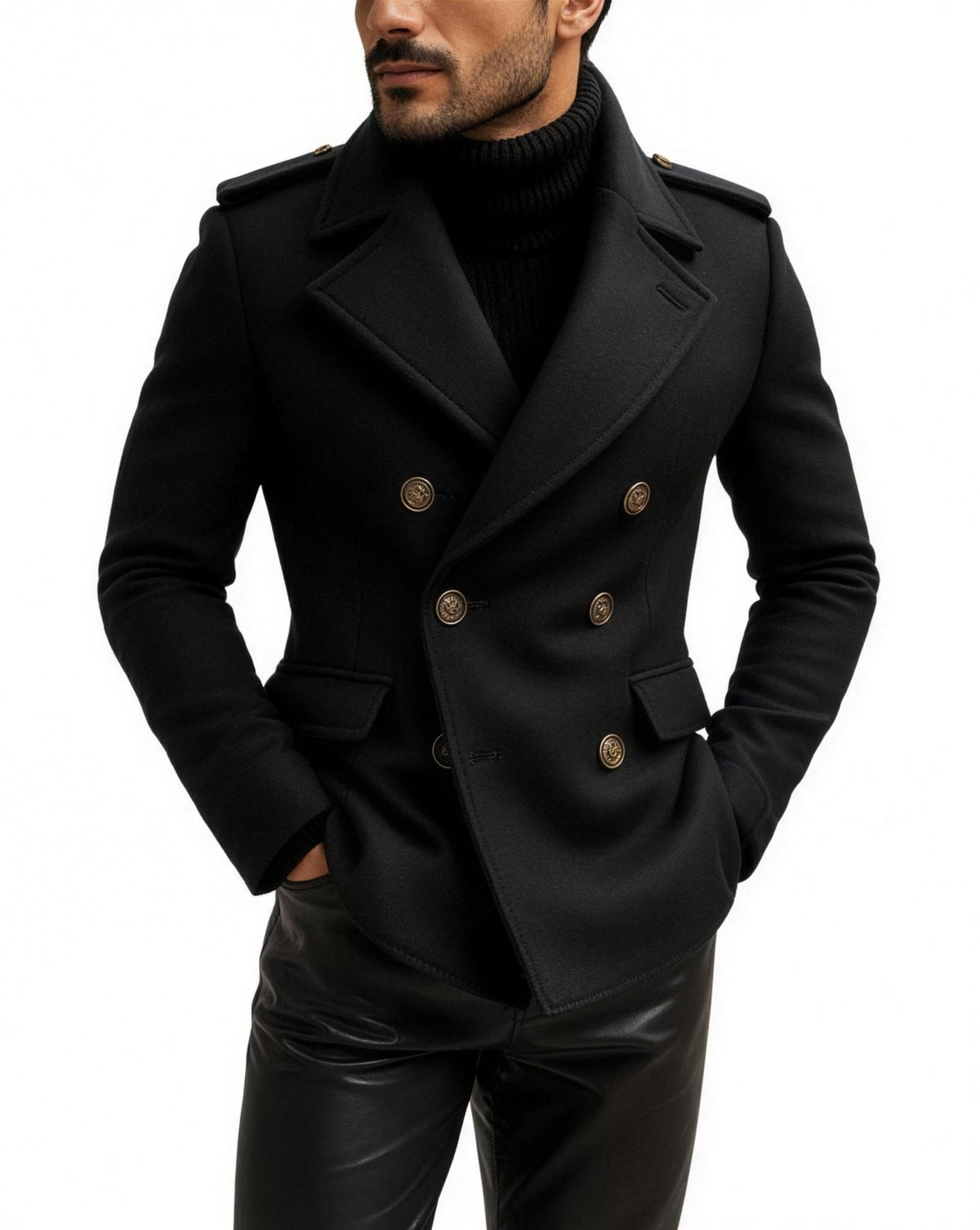 Manteau croisé homme en laine mélangée - noir