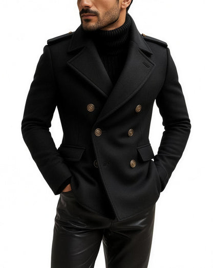 Manteau croisé homme en laine mélangée - noir