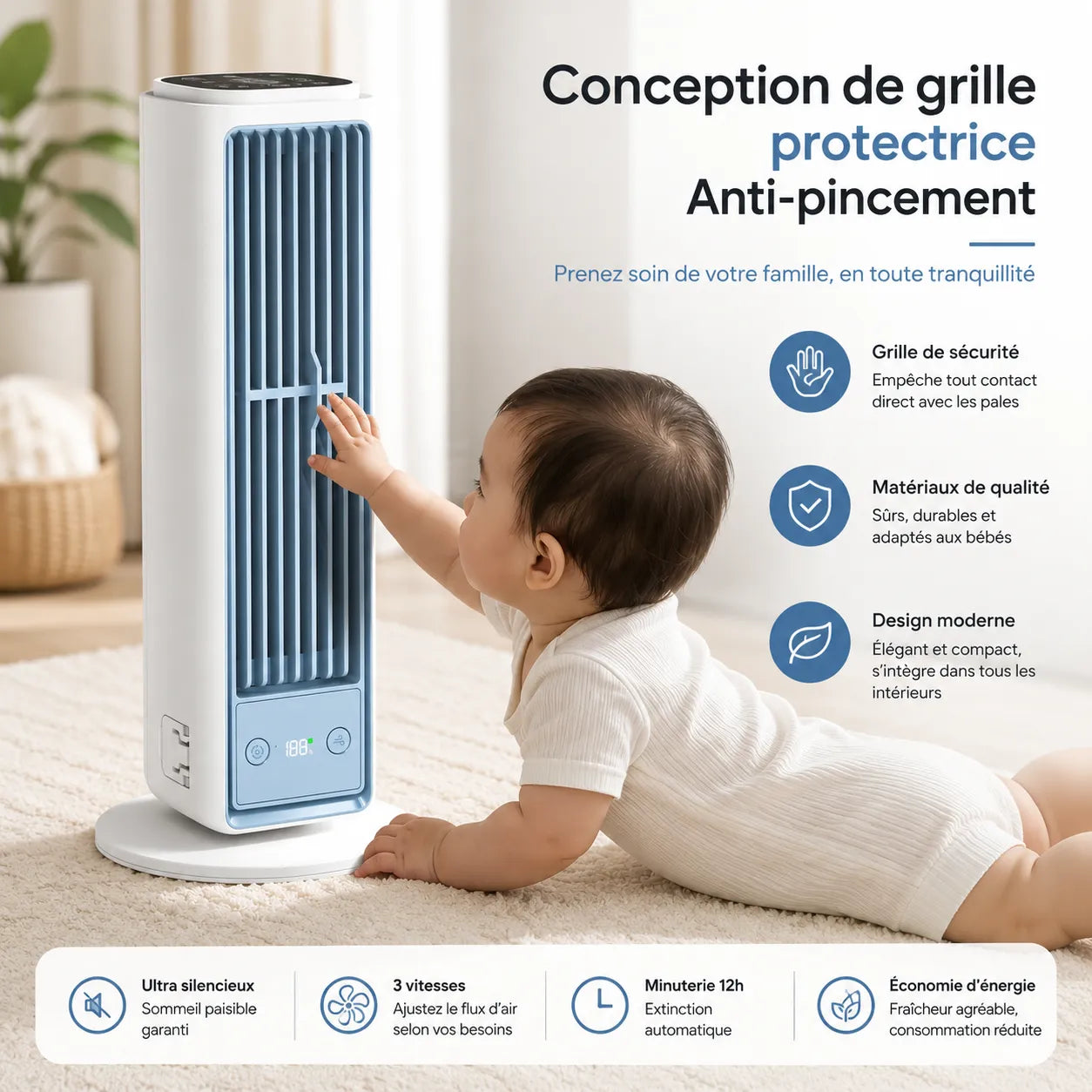 Climatiseur Mobile Sans Évacuation – Tour Sans Pales, Silencieux