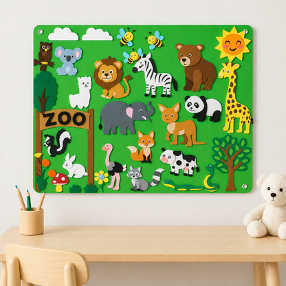 Tableau en feutrine enfant, thème Ferme avec animaux et décors