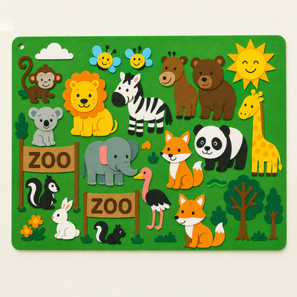 Tableau en feutrine enfant, thème Zoo avec animaux colorés