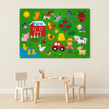 Décor de classe pastel avec le tableau en feutrine Ferme