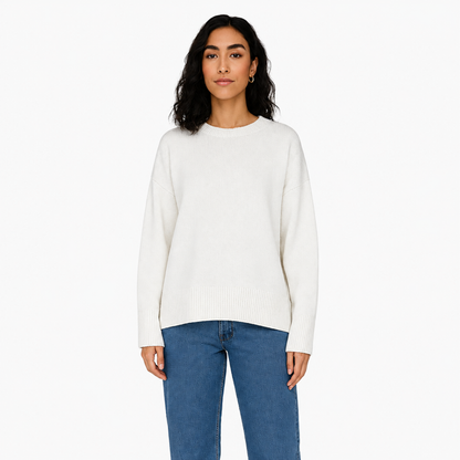 Pull Oversize Femme Col Rond Maille Unie blanc - vue de face - Melvoire