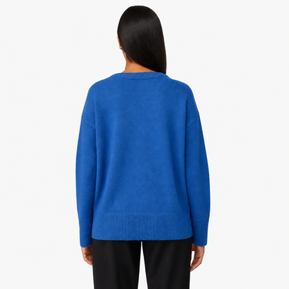 Pull Oversize Femme Col Rond Maille Unie bleu - vue de dos - Melvoire