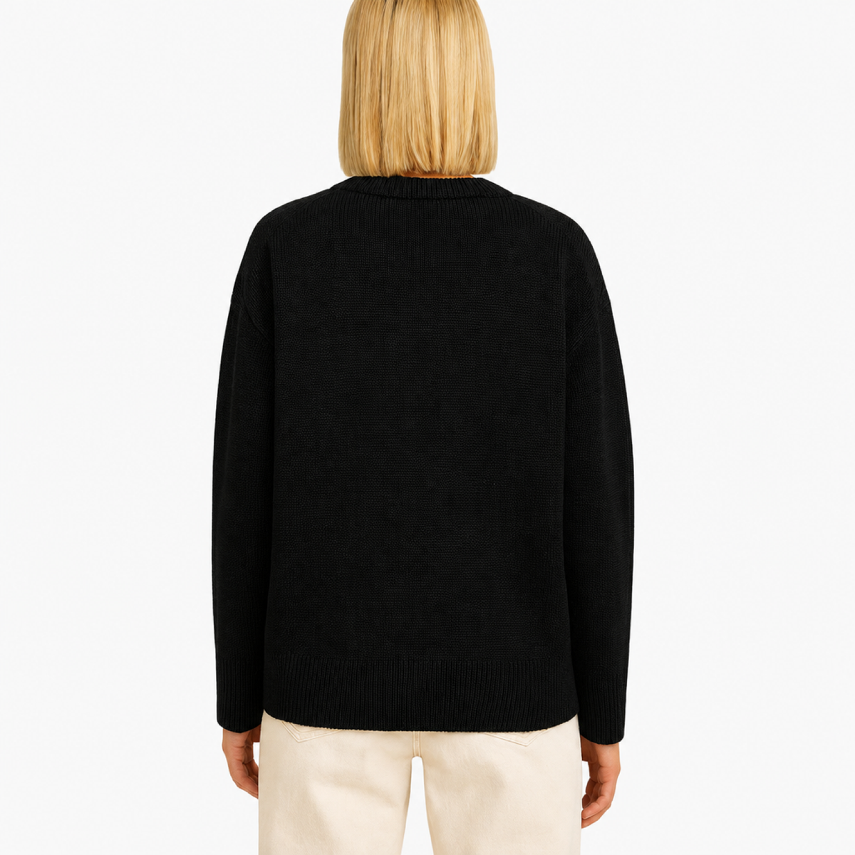 Pull Oversize Femme Col Rond Maille Unie noir - vue de dos - Melvoire