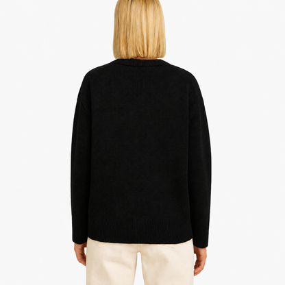 Pull Oversize Femme Col Rond Maille Unie noir - vue de dos - Melvoire