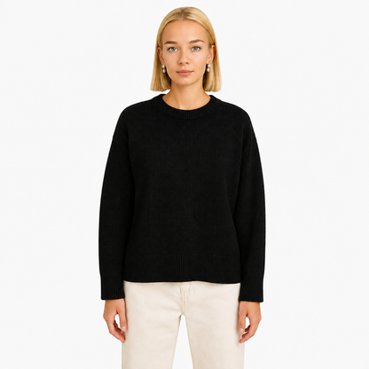 Pull Oversize Femme Col Rond Maille Unie noir - vue de face - Melvoire