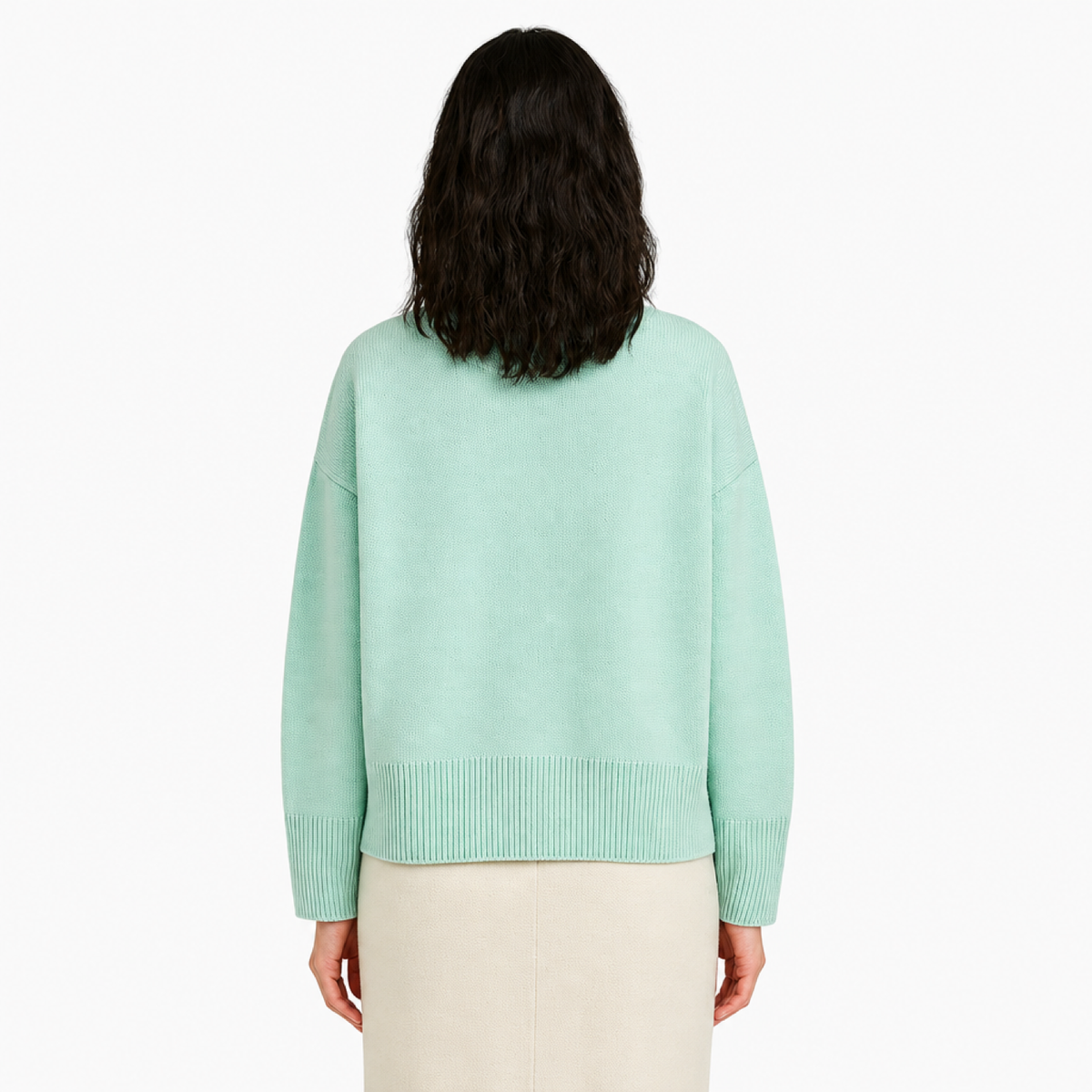 Pull Oversize Femme Col Rond Maille Unie vert menthe - vue de dos - Melvoire