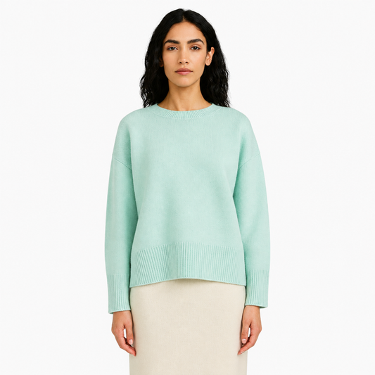 Pull Oversize Femme Col Rond Maille Unie vert menthe - vue de face - Melvoire