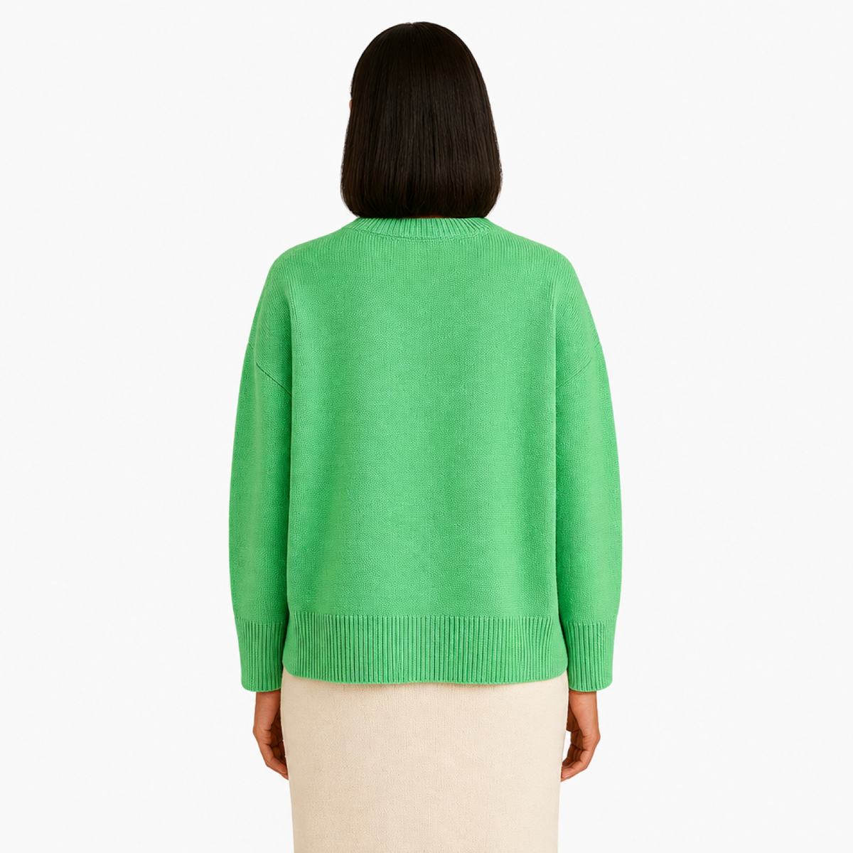 Pull Oversize Femme Col Rond Maille Unie vert - vue de dos - Melvoire